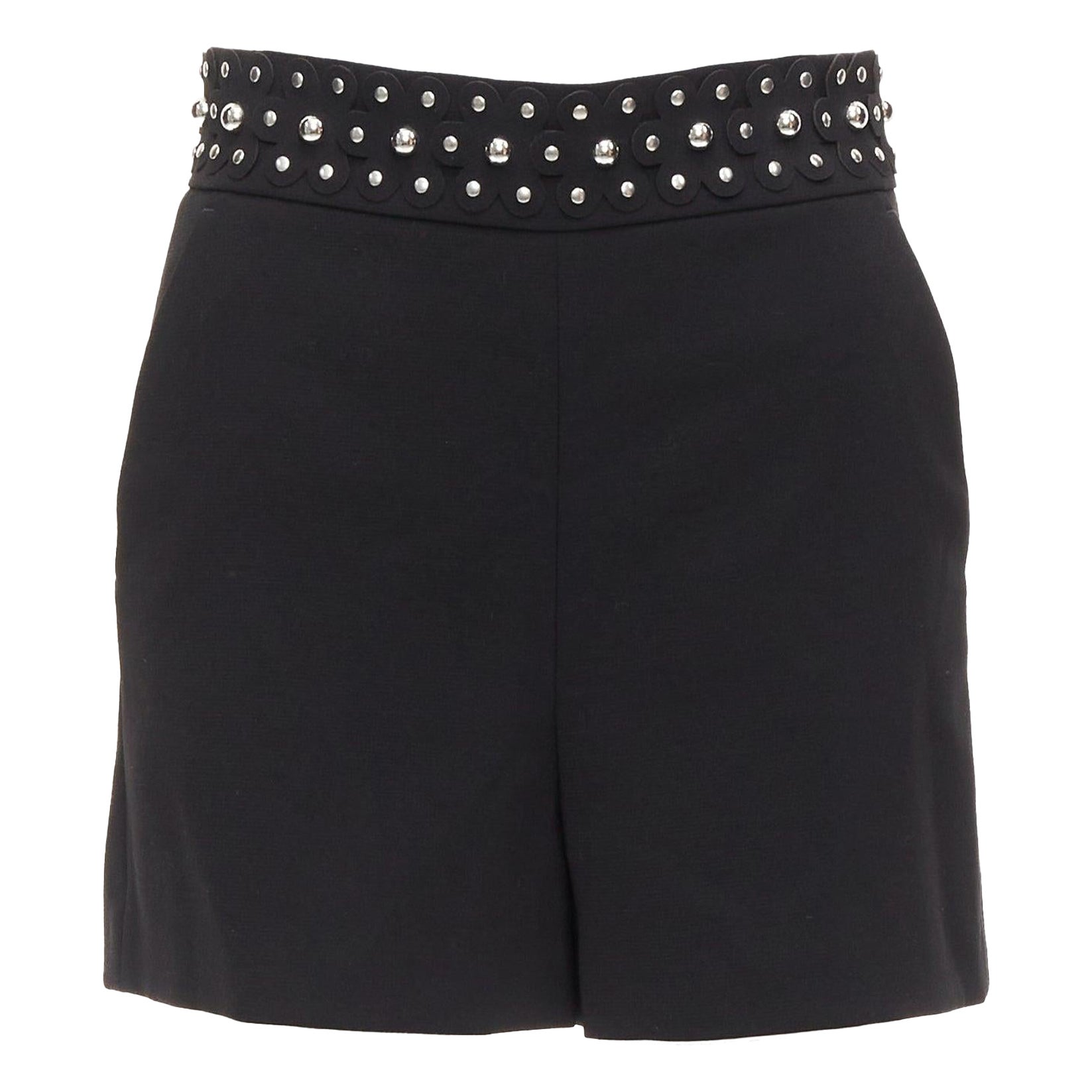 RED VALENTINO short noir à appliques laser florales cloutées argentées IT38 XS