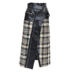 ALEXANDER MCQUEEN 2023 Hybrid leather tweed deconstructed biker skirt IT36 XXS
