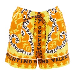 VALENTINO 2022 100% Seide Krepp gelb Bandana Druck weite Shorts IT36 XXS