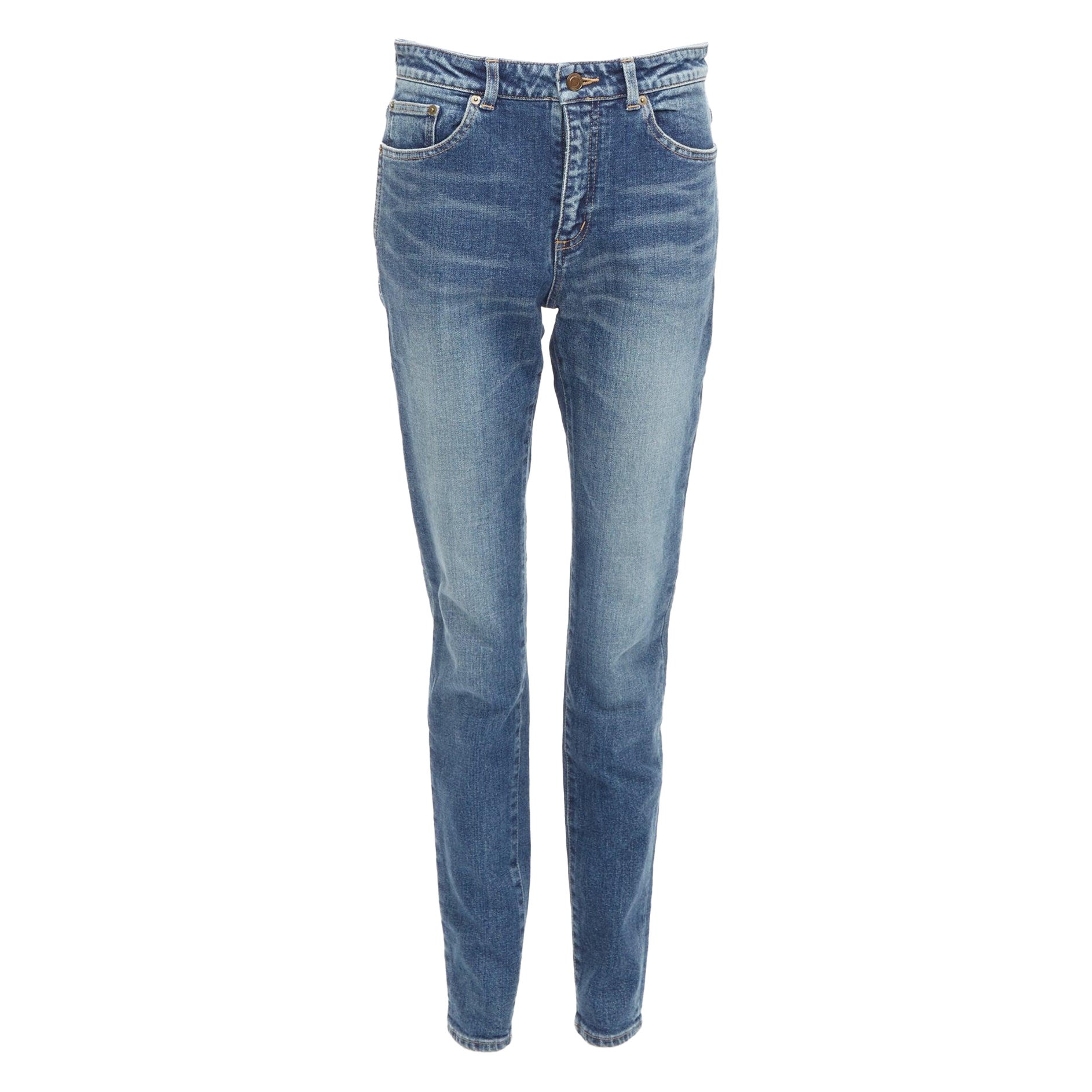 SAINT LAURENT D05 azul lavado vaqueros cónicos clásicos de cintura media 29