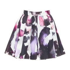 ALEXANDER MCQUEEN 2022 purple watercolor paint print pleated skirt IT38 XS