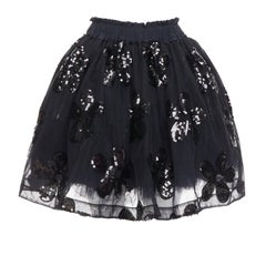 Simone Rocha gonna tutù in tulle con paillettes floreali nere UK4 XXS