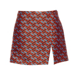 VERSACE 2021 La Greca rosso blu nero logo geometrico spacco mini gonna IT36 XXS