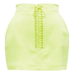 ALEX PERRY Spence, minigonna arrotondata in raso giallo neon con pizzo UK6 XS
