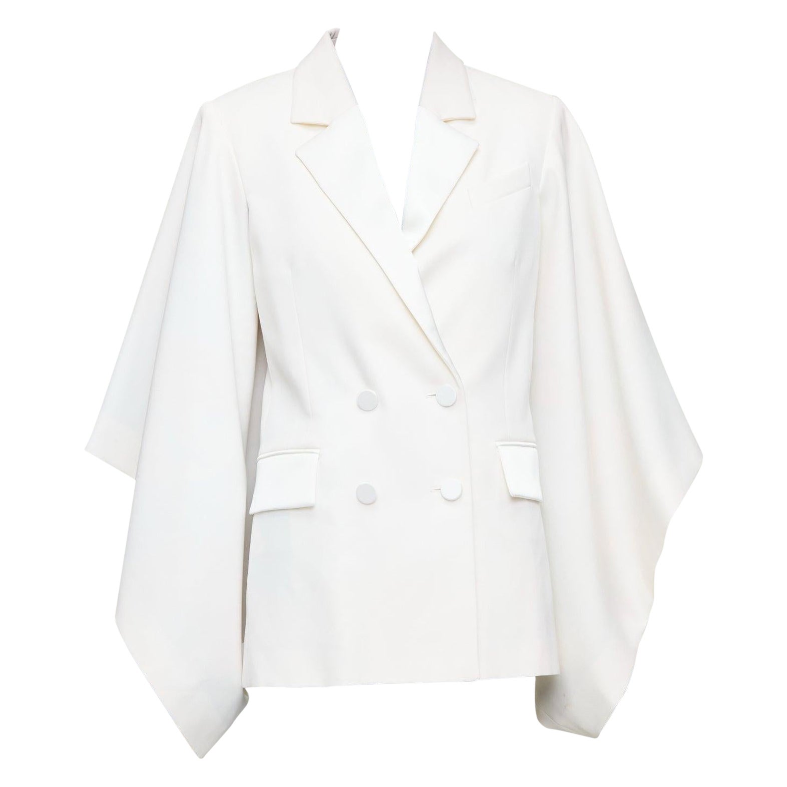 RACIL Kyoto Kimono cream satin print lined cape sleeve tuxedo jacket For Sale