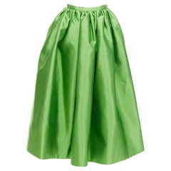 PRADA 2022 grüner Seidenduchesse hochtaillierter Midi-Vollrock IT38 XS