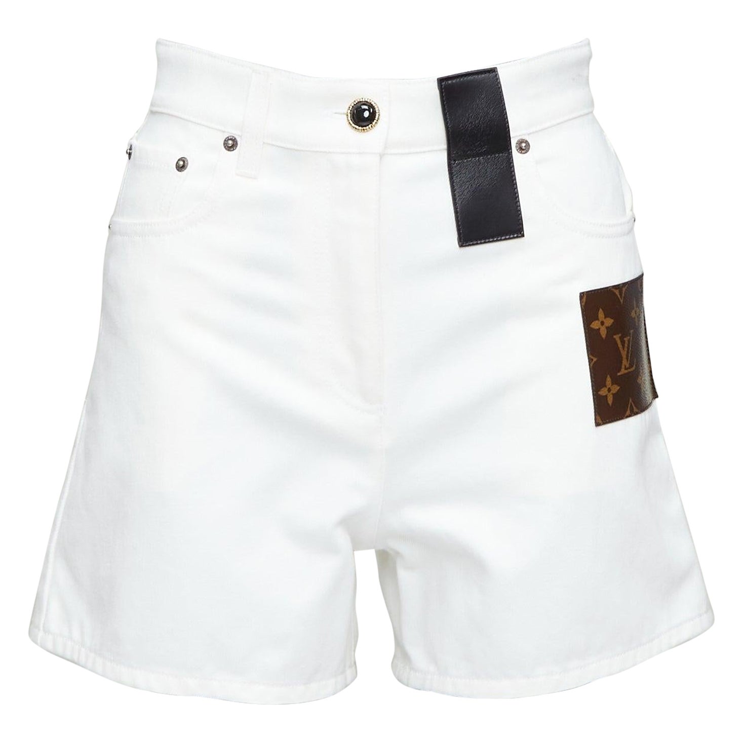 LOUIS VUITTON 2024 white cotton accent denim mini shorts FR34 XS For Sale