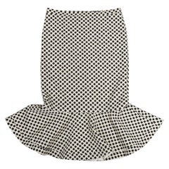 SALONI - Jupe midi crème noir à pois avec ourlet de biais à volants US12 XL