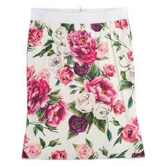 DOLCE GABBANA weiß rot Blumendruck Seide gefüttert elastische Knie Rock IT48 XXL