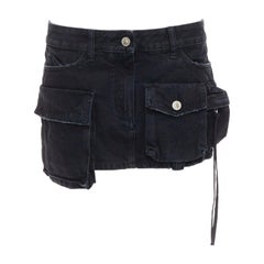 THE ATTICO Fay black washed denim pocketed cargo mini skirt 26"