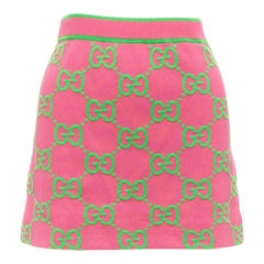 GUCCI Jumbo GG pink green monogram cotton wool silk jacquard knit skirt XS