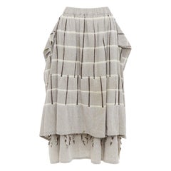 ISSEY MIYAKE 1980's Vintage grey checked fringe trim layered skirt M Rare