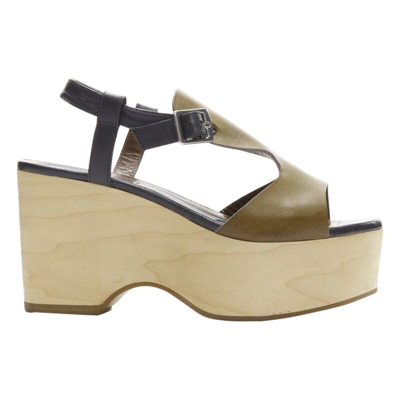MARNI brown black wooden platform wedged sandals EU37 For Sale