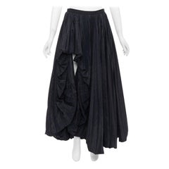 E. STOTT Ellen black pleated taffeta hi low side slit midi skirt UK10 M