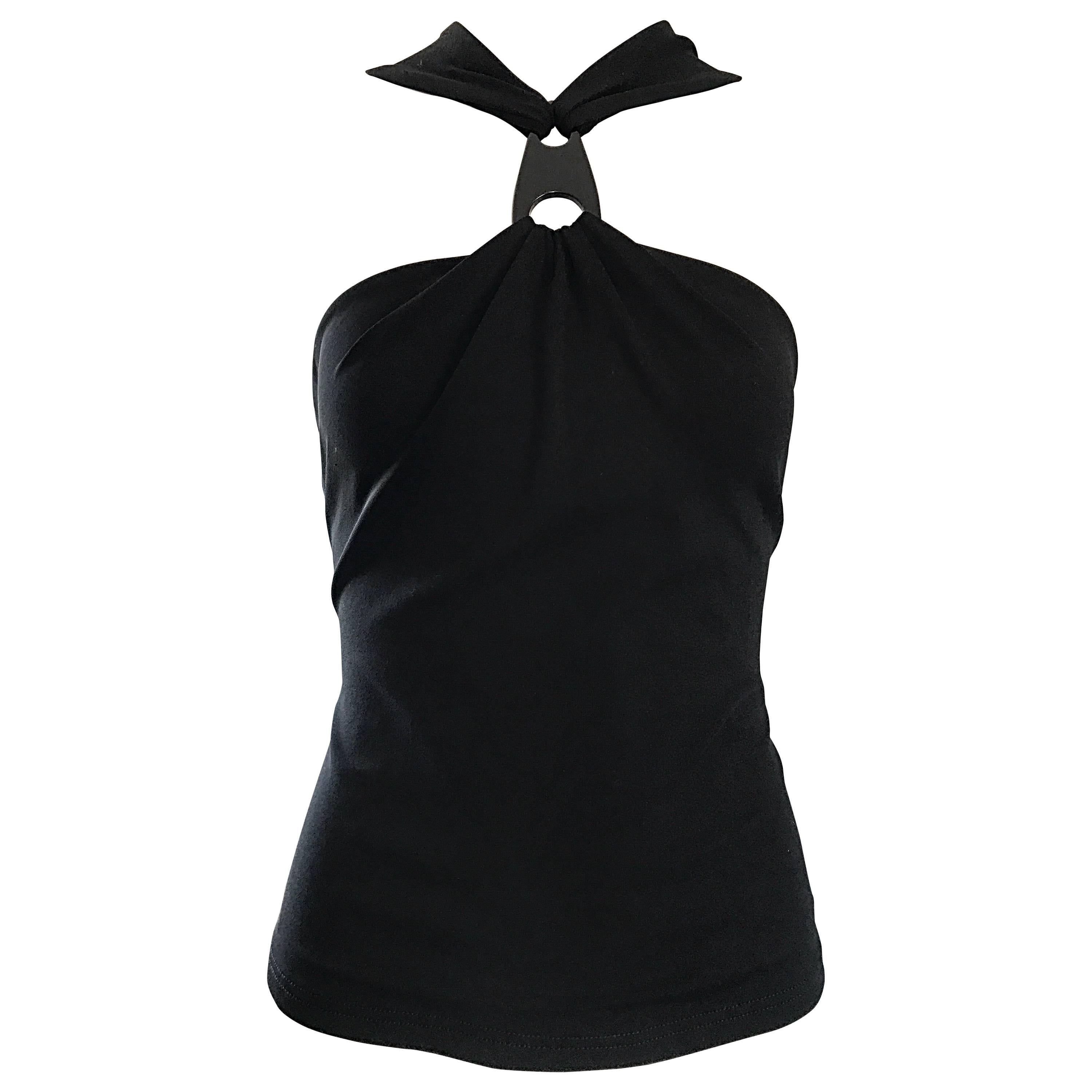 Michael Kors Collection Black Double Faced Jersey Keyhole Halter Top Size 6 For Sale