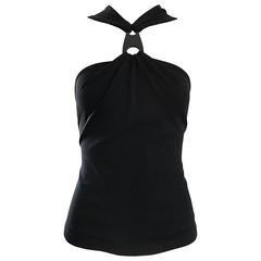 Michael Kors Collection Black Double Faced Jersey Keyhole Halter Top Size 6 12