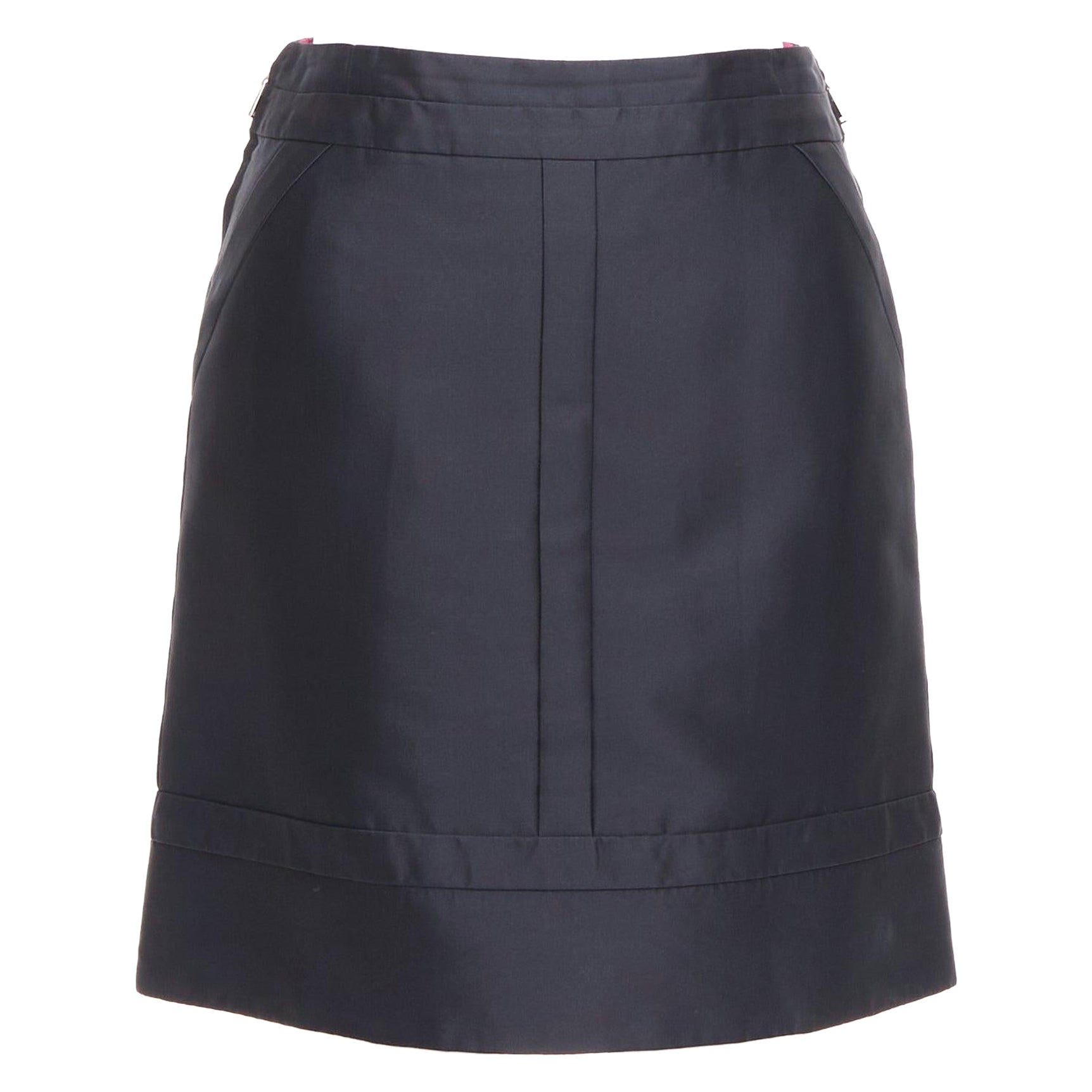 LOUIS VUITTON 100% silk black hot pink lined panelled A line skirt FR34 XS For Sale
