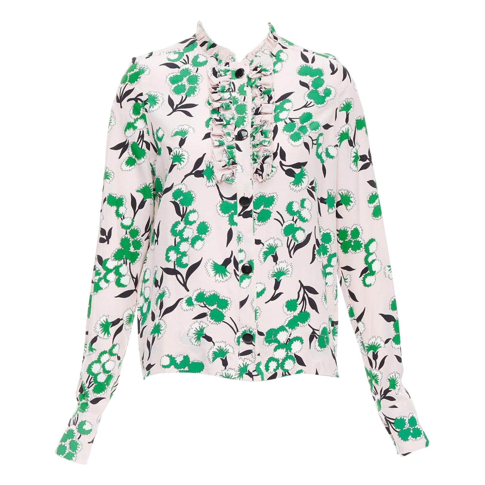 MARNI 100% silk pink green  floral print ruffle front blouse top IT40 S For Sale