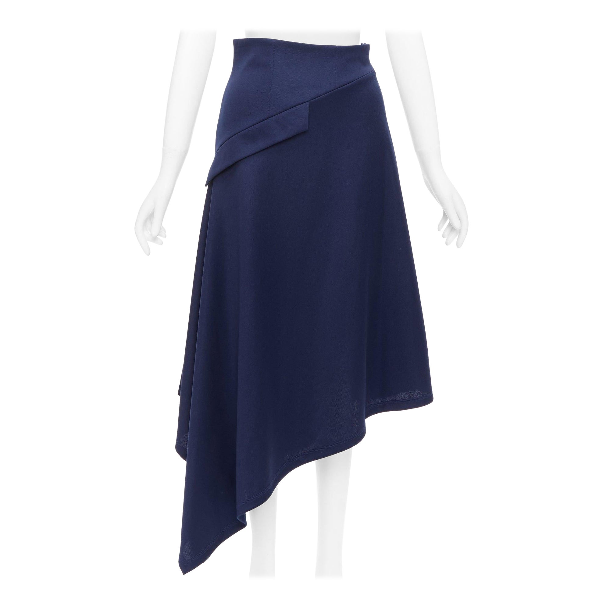 JW ANDERSON navy flap front bias cut asymmetric midi skirt UK8 S