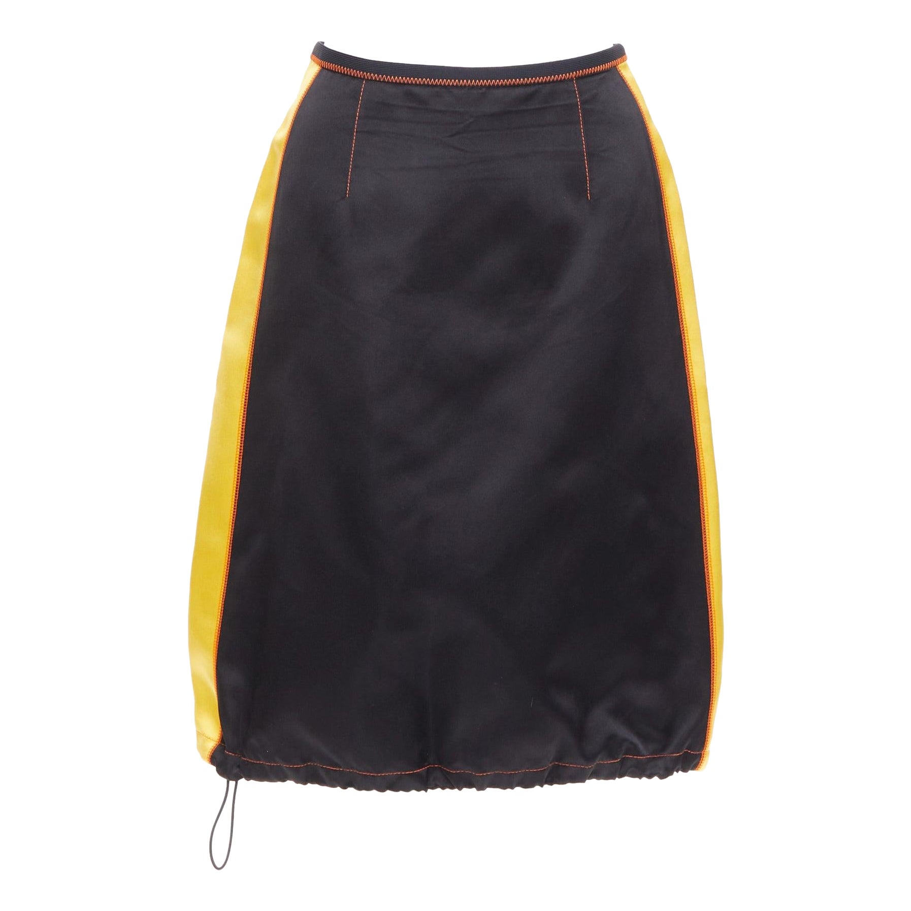 PRADA 2016 100% soie  jupe à ourlet coulissant noir et jaune IT38 XS