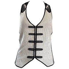 2000s Richard Chai Black and White Military Bondage Inspired Waistcoat Vest Top