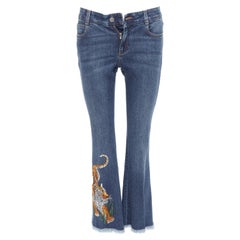 STELLA MCCARTNEY 2016 brown tiger embroidery blue flare jeans 26"
