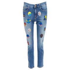 STELLA MCCARTNEY 2014 yellow blue superhero patch cropped jeans 25"