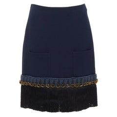 MARNI marine perle noir cristal frange embellie ourlet genou IT38 XS