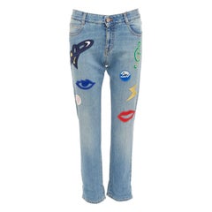 STELLA MCCARTNEY 2015 colorful music notes patch blue crop jeans 25"