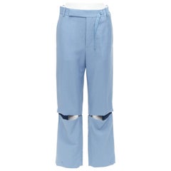 CELINE Phoebe Philo Blau Mohair Wolle Knieausschnitt weite Hose FR36 S