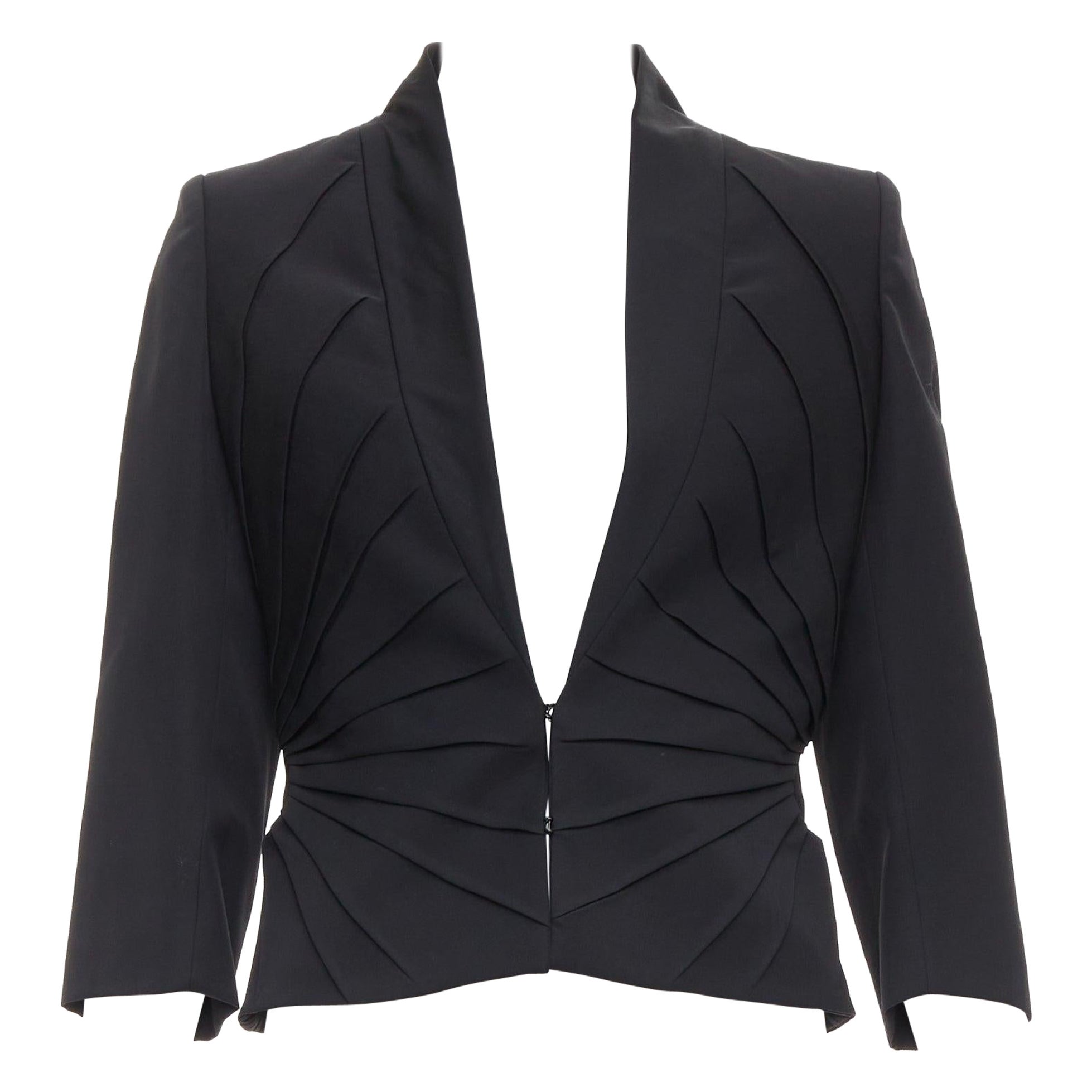 Alexander McQueen 2003 blazer nero in lana vergine con pince plissettate IT38 XS