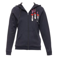 VALENTINO rot rosa Samt Lippenstift Perlenapplikation schwarz Hoodie S