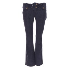 DOLCE GABBANA black corduroy DG logo button flared pants IT38 XS