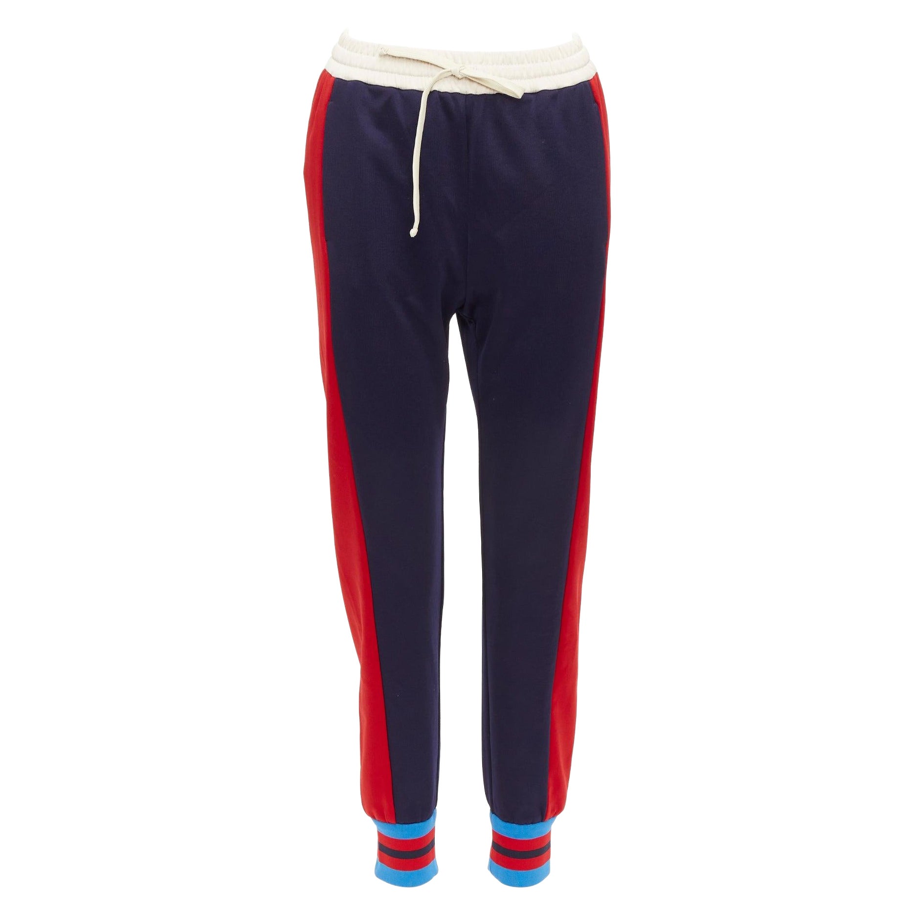 Gucci navy tricolor stripes colorblock tapered track sweat pants XS