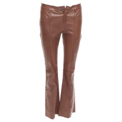JITROIS brown genuine lambskin leather mid waist flare pants FR36 S