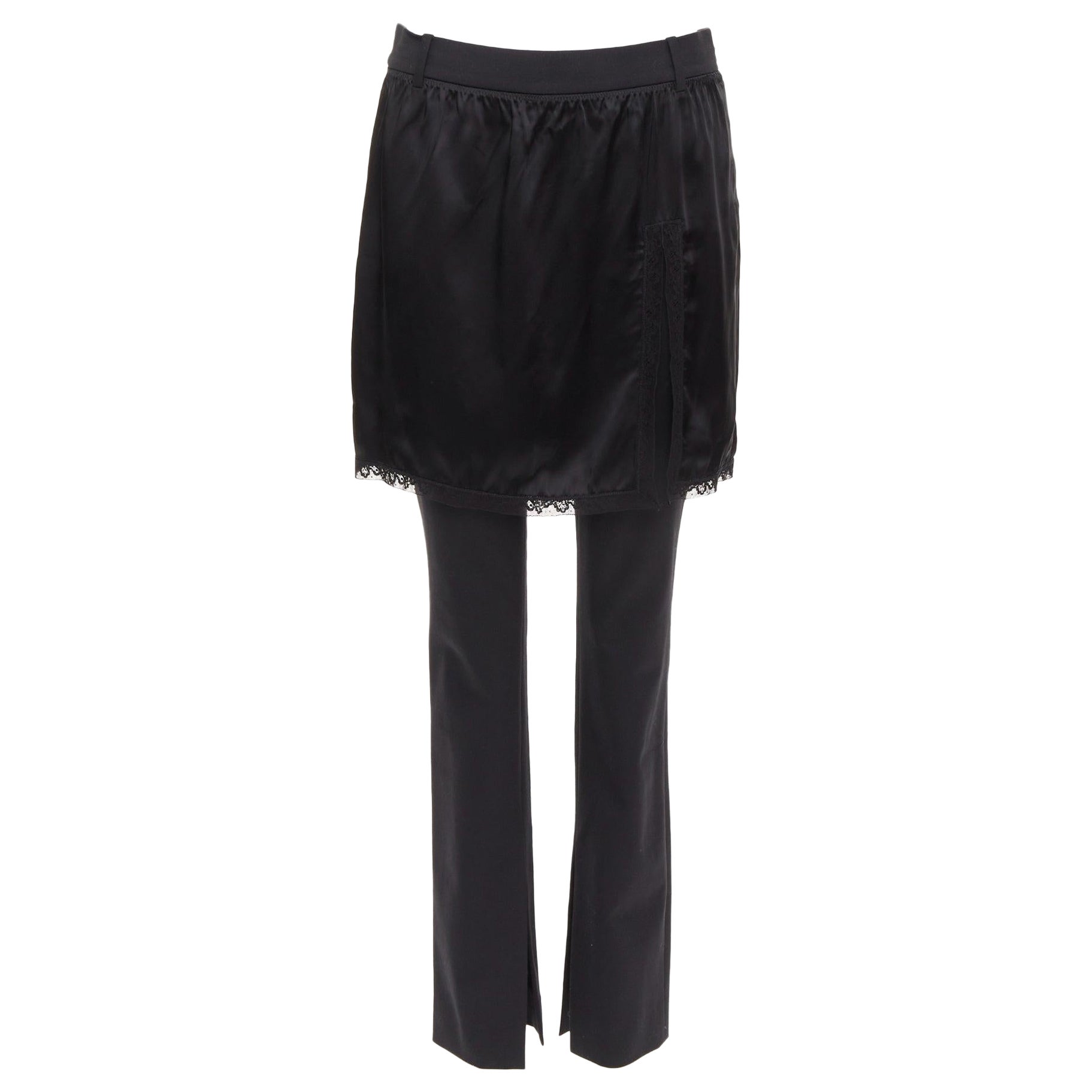 ALEXANDER WANG black satin lace skirt overlay layered trousers pants US2 S For Sale