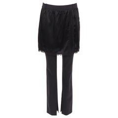ALEXANDER WANG black satin lace skirt overlay layered trousers pants US2 S