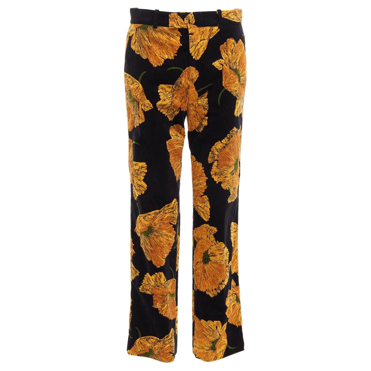GUCCI 2017  Alessandro Michele gold floral velvet straight pants IT38 XS For Sale