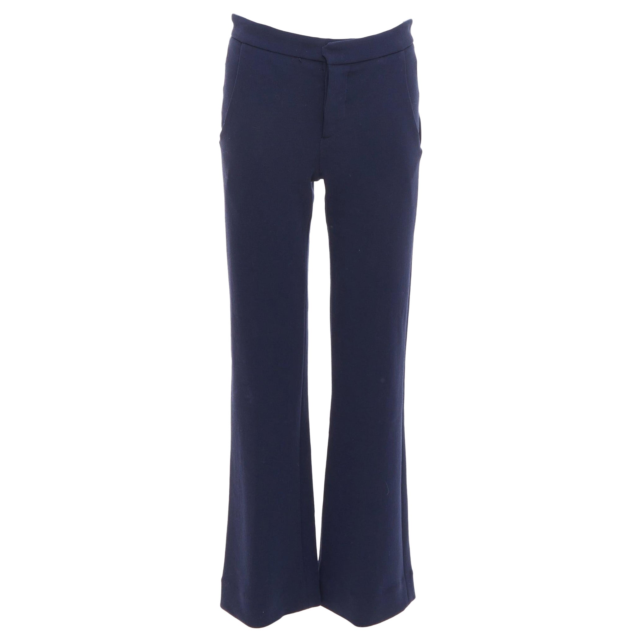 MARNI - Pantalon large à taille moyenne en laine vierge mélangée marine IT38 XS en vente
