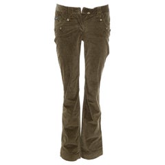 DOLCE GABBANA khaki corduroy DG crest buttons flared pants IT38 XS