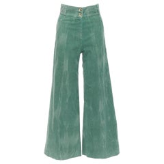GUCCI green corduroy butterfly embroidery wide flare trousers IT40 S