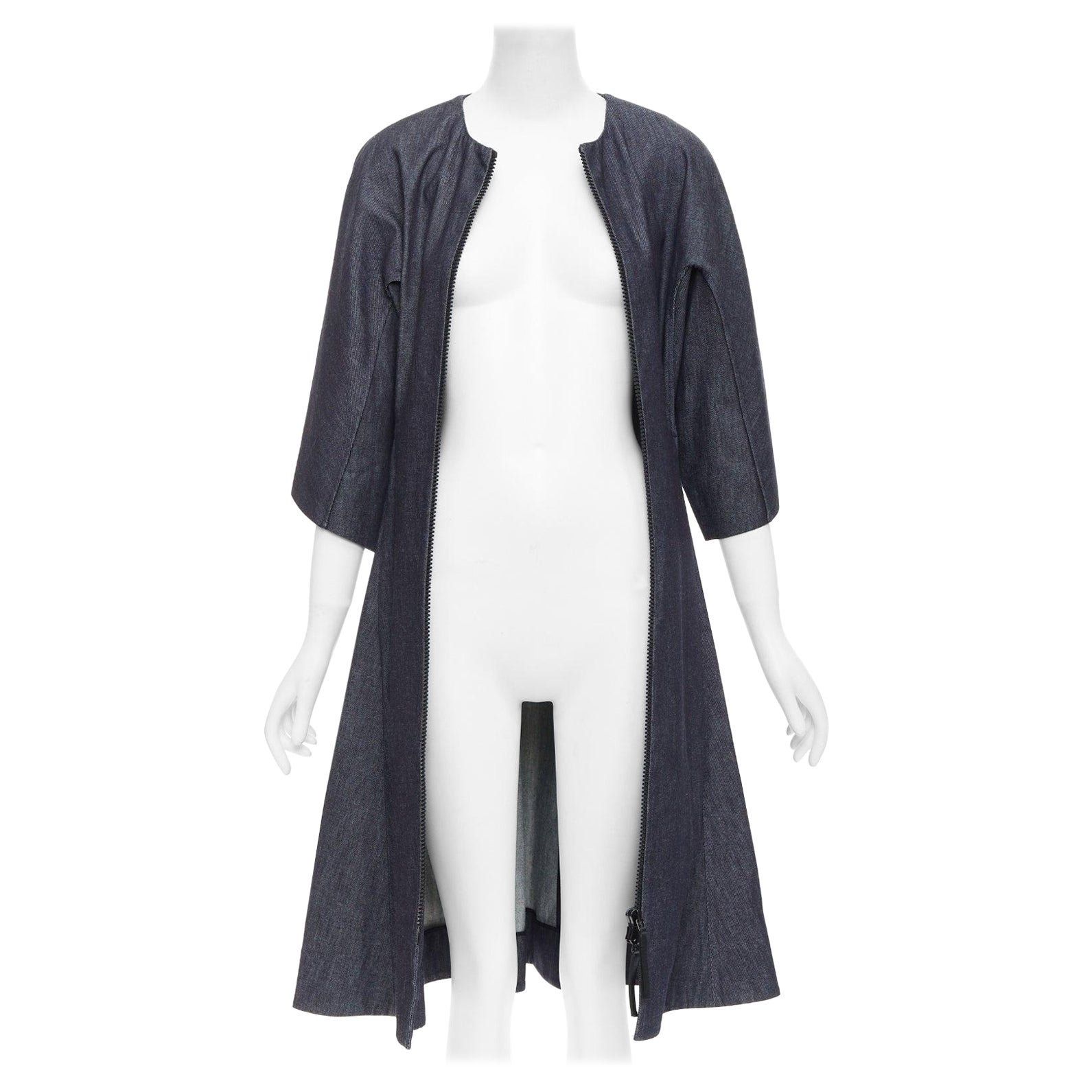 MARNI indigo blue denim zip front dolman sleeve midi dress IT40 S For Sale