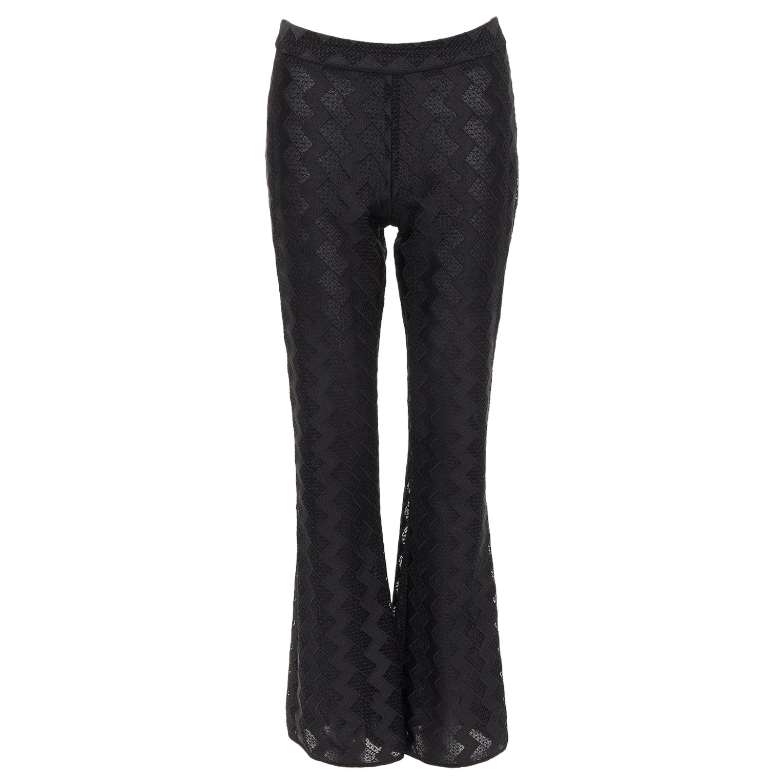 GIAMBATTISTA VALLI GIAMBA black zigzag lace lined flare pants IT40 XS For Sale