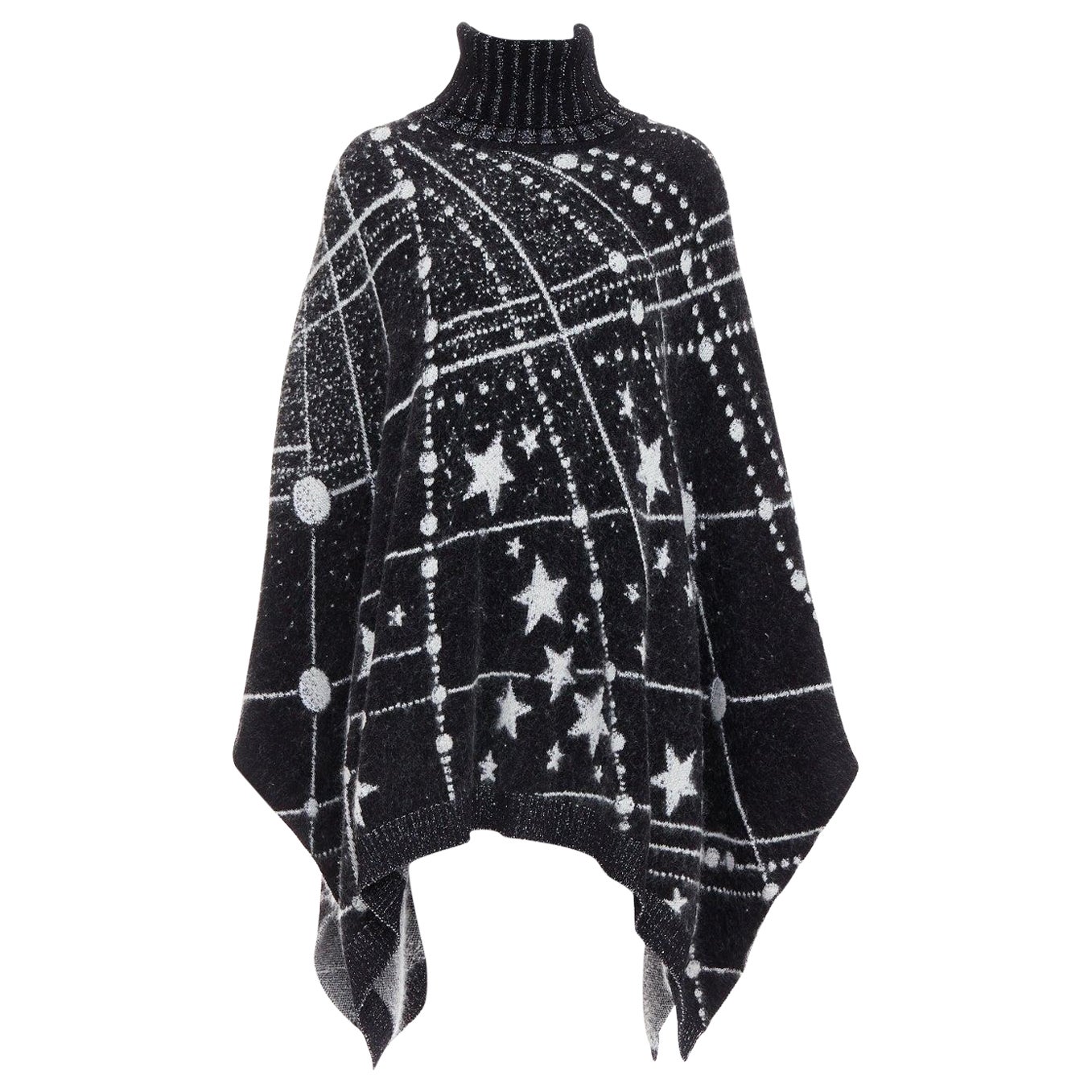 SAINT LAURENT 2018 Constellation black white astrology intarsia poncho cape S For Sale