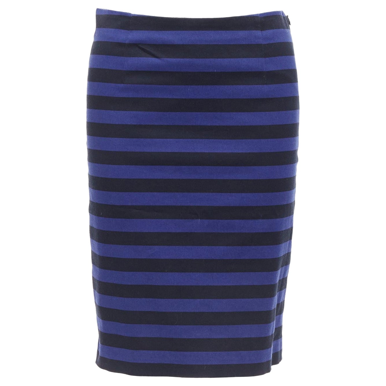 PRADA blue black striped back slit waist darts pencil skirt IT38 S