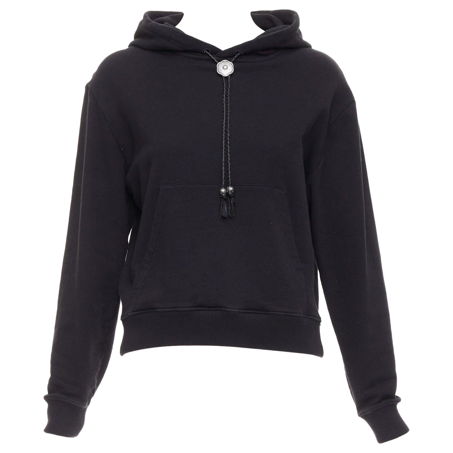 SAINT LAURENT 2018 black cotton silver cowboy drawstring hoodie M For Sale