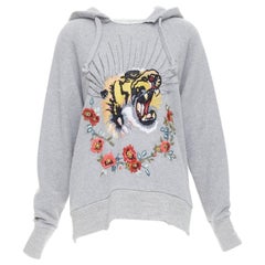 GUCCI Alessandro Michele Blind For Love grey tiger embroidered hoodie S