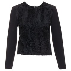 PRADA black dye lamb fur front wool zip front cardigan jacket IT40 S