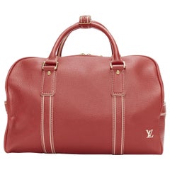 LOUIS VUITTON Red Tobaco Leather Carryall Boston Duffle top handle travel bag