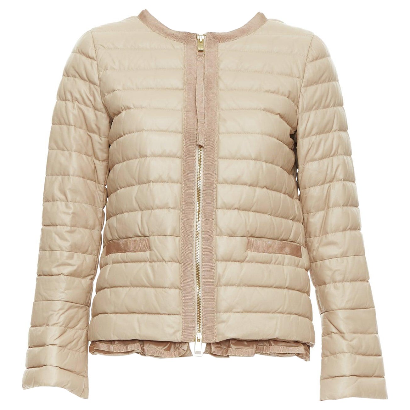 MONCLER beige lambskin leather goose down lightweight  padded puffer Sz1